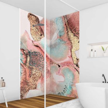 Tylna ścianka prysznicowa - Golden Watercolour Rosé