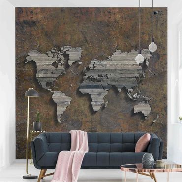 Fototapeta - Mapa świata z rdzą drewna