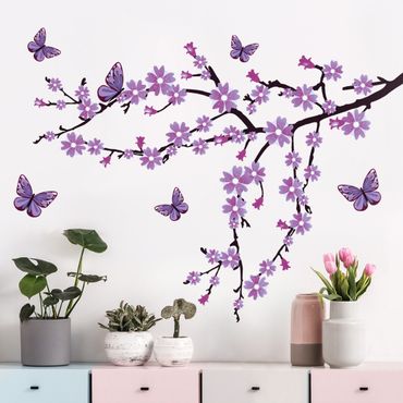 Naklejka na ścianę - Gałązka kwitnąca na purpurowo