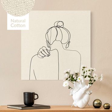 Obraz na naturalnym płótnie - Line Art Kobieta na szyi czarno-biały