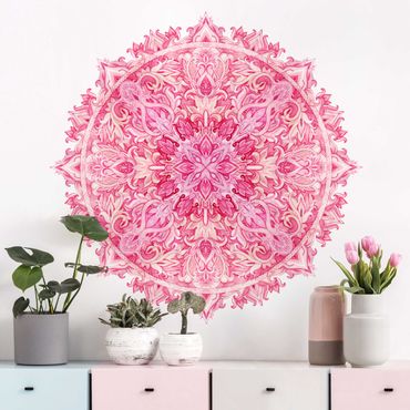 Naklejka na ścianę - Mandala ręcznie malowana akwarelą różowa