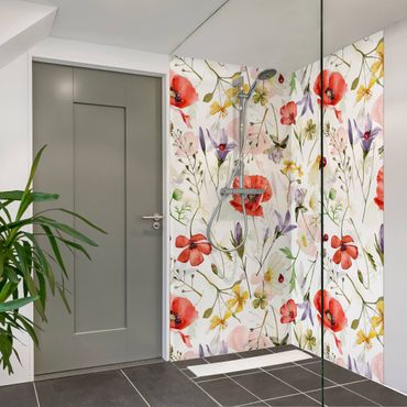Tylna ścianka prysznicowa - Ladybird With Poppies In Watercolour
