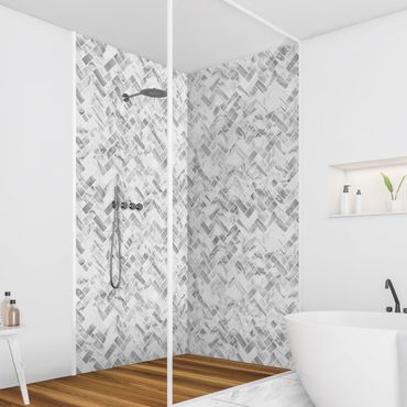Tylna ścianka prysznicowa - Marble Fish Bone Tiles - White