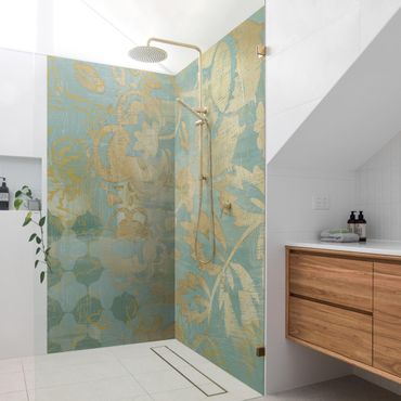 Tylna ścianka prysznicowa - Moroccan Collage In Gold And Turquoise II