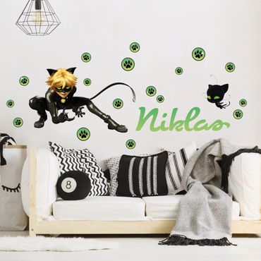 Naklejka na ścianę - Miraculous Cat Noir Customised Name
