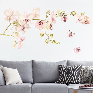 Naklejka na ścianę - Gałązka orchidei i motyl w różu