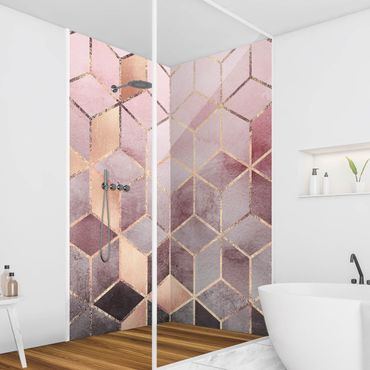 Tylna ścianka prysznicowa - Pink Gray Golden Geometry