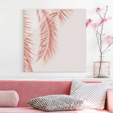 Obraz na szkle - Liście palmy w kolorze różowego złota