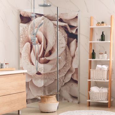 Tylna ścianka prysznicowa - Roses Sepia With Water Drops