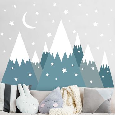 Naklejka na ścianę - Góry pokryte śniegiem Gwiazdy i księżyc