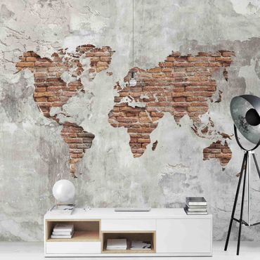 Fototapeta - Mapa świata Shabby Concrete Brick