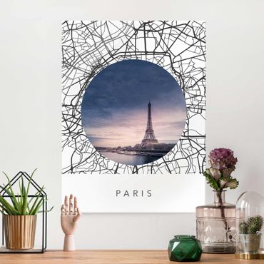 Obraz na szkle - Kolaż z mapą miasta Paryż