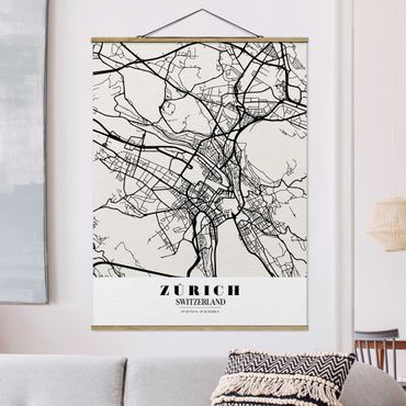 Plakat z wieszakiem - Mapa miasta Zurych - Klasyczna