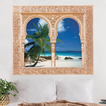 Naklejka na ścianę - Dekorowane okno Plaża marzeń