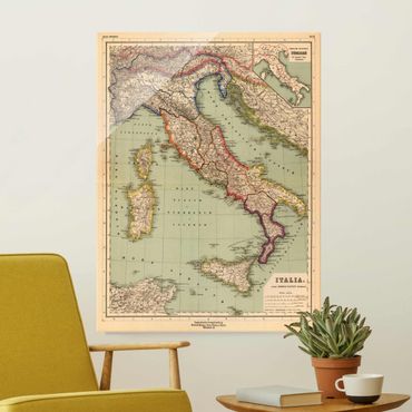 Obraz na szkle - Mapa Włoch w stylu vintage