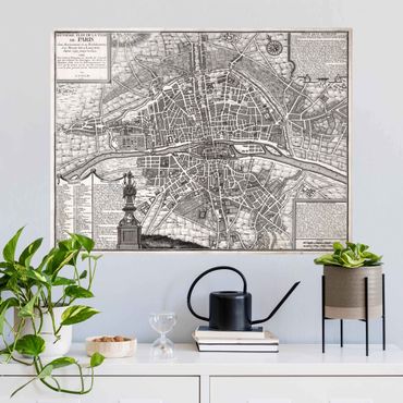 Obraz na szkle - Mapa miasta w stylu vintage Paryża ok. 1600 r.