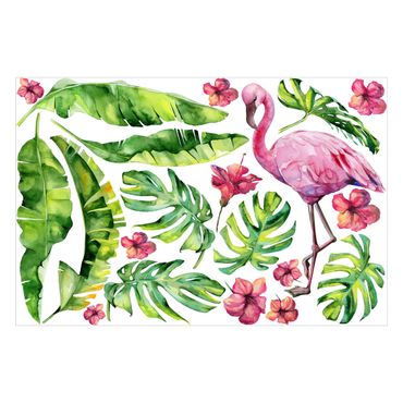 Naklejka na ścianę - Zestaw liści flaminga do dżungli