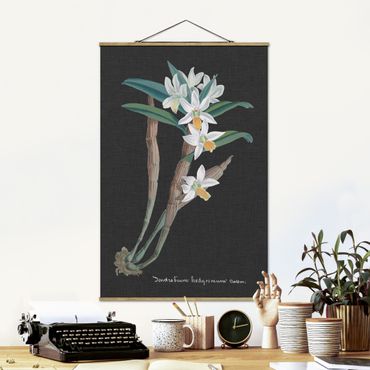 Plakat z wieszakiem - Biała orchidea na lnie I
