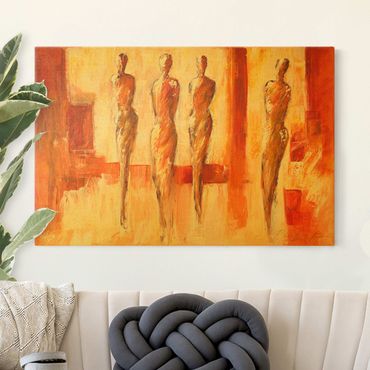 Złoty obraz na płótnie - Cztery postacie w kolorze pomarańczowym