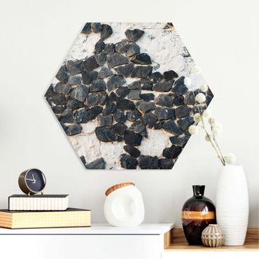 Obraz heksagonalny z Forex - Ściana z czarnymi kamieniami