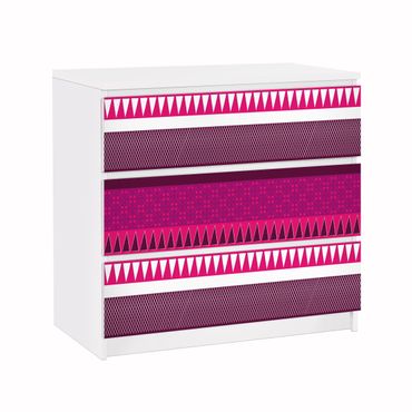 Okleina meblowa IKEA - Malm komoda, 3 szuflady - Różowy etnomiks