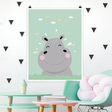 Plakat - Szczęśliwy hipopotam