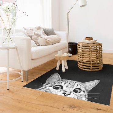 Dywan winylowy - Ilustracja kot czarno-biały rysunek
