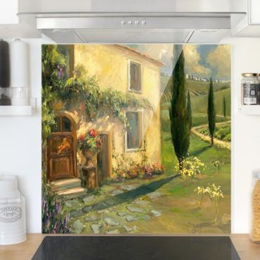 Panel szklany do kuchni - Krajobraz włoski - drzewo cyprysowe