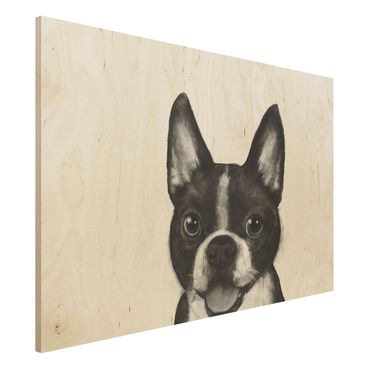 Obraz z drewna - Ilustracja pies Boston czarno-biały Painting