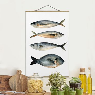 Plakat z wieszakiem - Cztery ryby w akwareli I