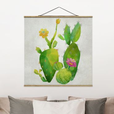 Plakat z wieszakiem - Rodzina kaktusów różowo-żółty