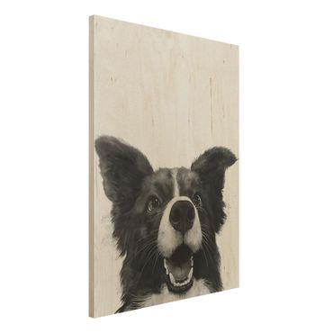 Obraz z drewna - Ilustracja pies Border Collie czarno-biały malarstwo
