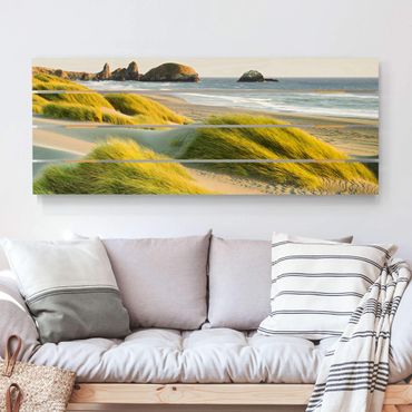 Obraz z drewna - Wydmy i trawy nad morzem