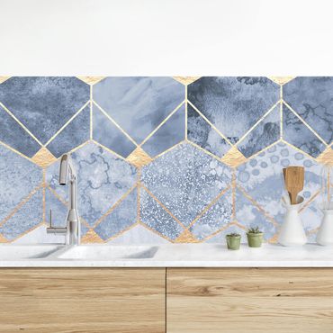 Panel ścienny do kuchni - Błękitna geometria Złoto Art Deco