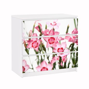 Okleina meblowa IKEA - Malm komoda, 3 szuflady - Różowe kwiaty