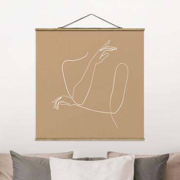 Plakat z wieszakiem - Line Art Ręce kobiety beżowy