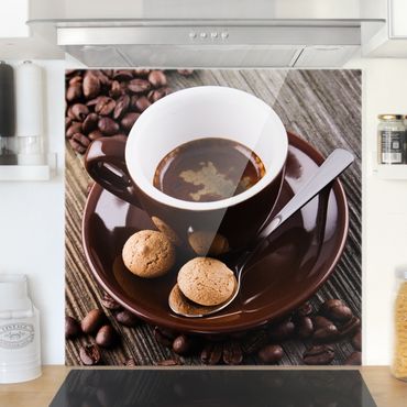 Panel szklany do kuchni - Filiżanka do kawy z ziarnami kawy