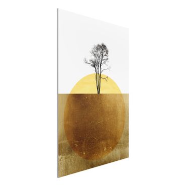 Obraz Alu-Dibond - Złote słońce z drzewem