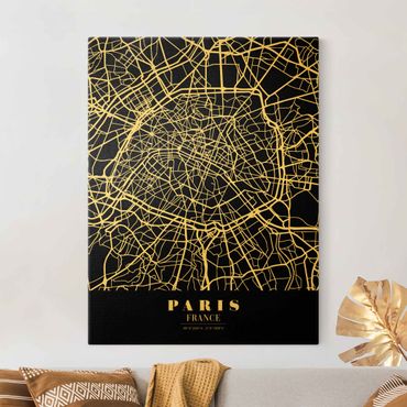 Złoty obraz na płótnie - Mapa miasta Paris - Klasyczna Black