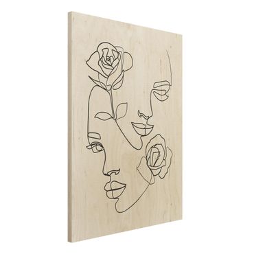 Obraz z drewna - Line Art Twarze kobiet Róże czarno-biały