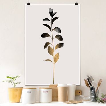 Plakat - Graficzny świat roślin - złoto i szarość