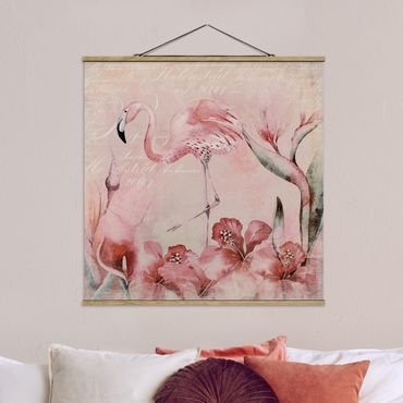 Plakat z wieszakiem - Shabby Chic Kolaż - Flamingo