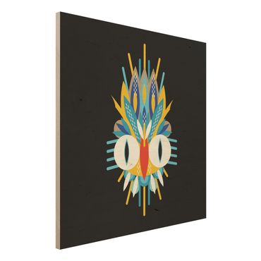 Obraz z drewna - Kolaż Etno Maska - Ptasie pióra