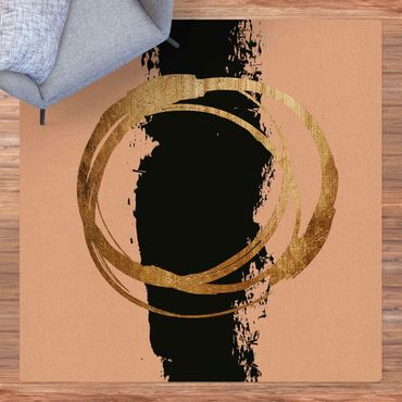 Mata korkowa - Abstrakcyjne kształty - złoto i czerń