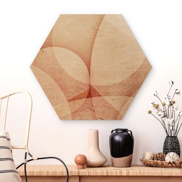 Obraz heksagonalny z drewna - Abstrakcyjna grafika w kolorze brzoskwiniowym
