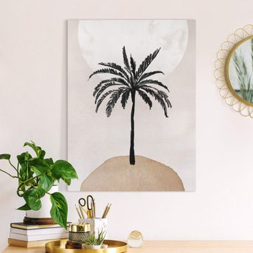 Obraz na płótnie - Abstract Island Of Palm Trees With Moon - Format pionowy 3:4