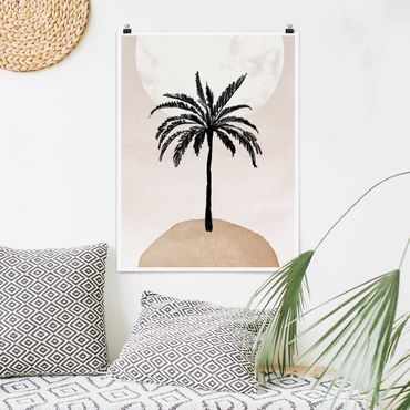 Plakat reprodukcja obrazu - Abstract Island Of Palm Trees With Moon