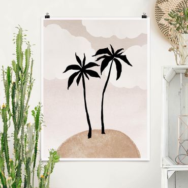 Plakat reprodukcja obrazu - Abstract Island Of Palm Trees With Clouds