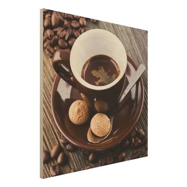Obraz z drewna - Filiżanka do kawy z ziarnami kawy