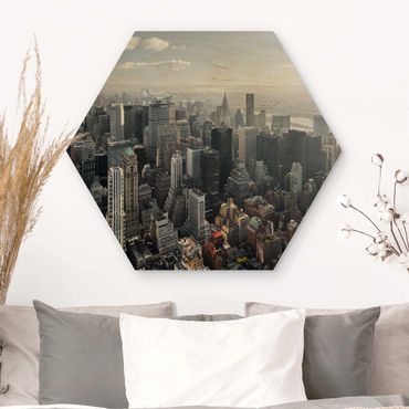 Obraz heksagonalny z drewna - Upper Manhattan Nowy Jork